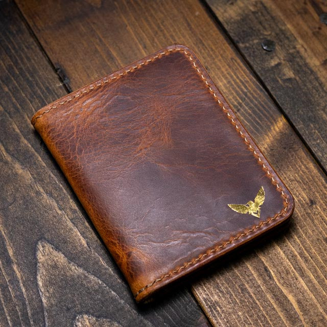 The Bran Vertical Wallet - Cognac Wax Pull-Up