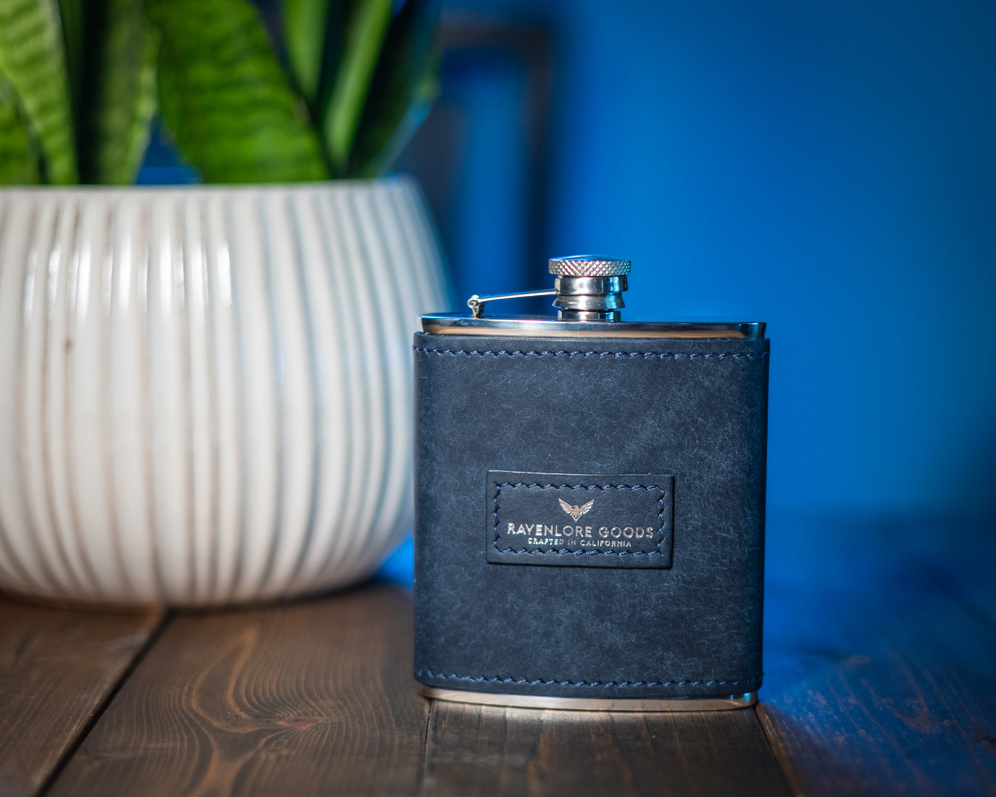 The Quaff Leather Wrapped Flask - Navy Pueblo