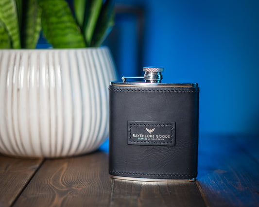 The Quaff Leather Wrapped Flask - Black Wax