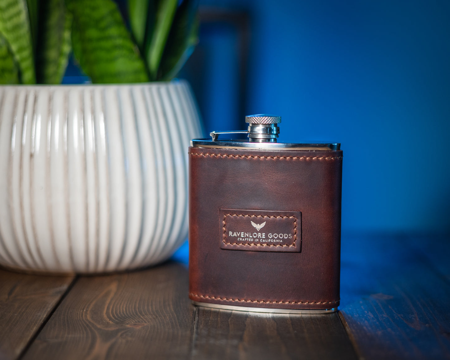 The Quaff Leather Wrapped Flask - Tobacco Wax