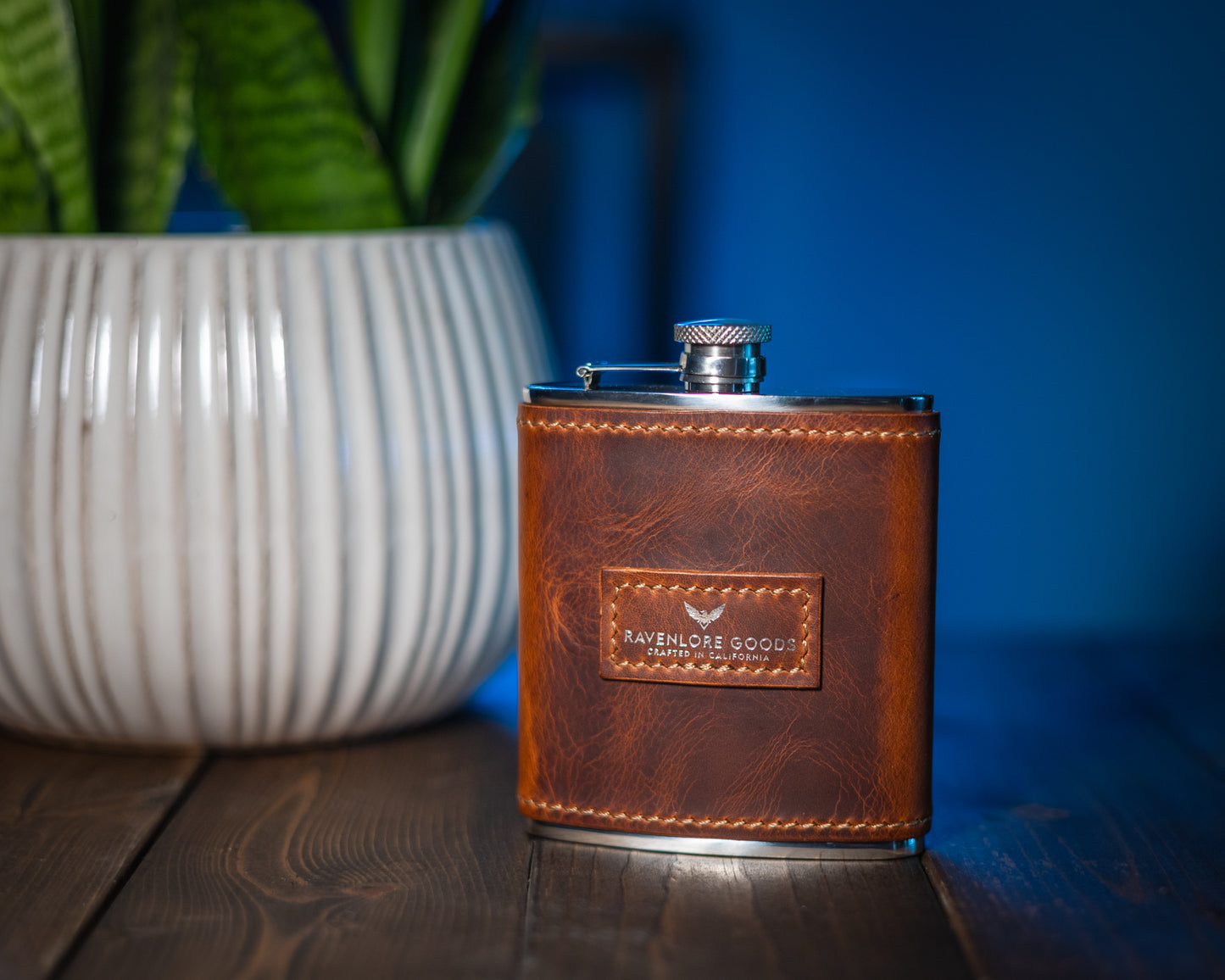 The Quaff Leather Wrapped Flask - Cognac Wax