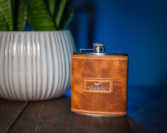 The Quaff Leather Wrapped Flask - Natural Wax