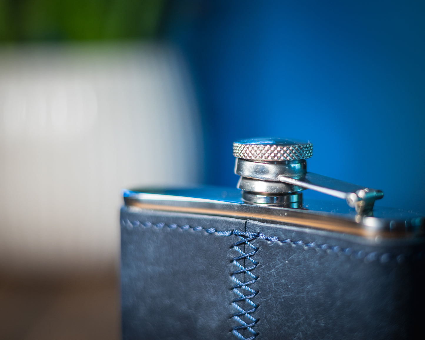 The Quaff Leather Wrapped Flask - Navy Pueblo