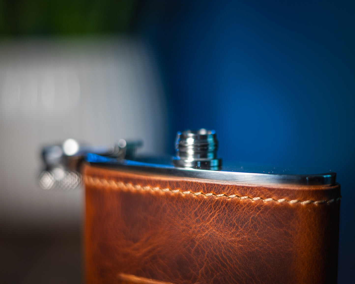 The Quaff Leather Wrapped Flask - Cognac Wax